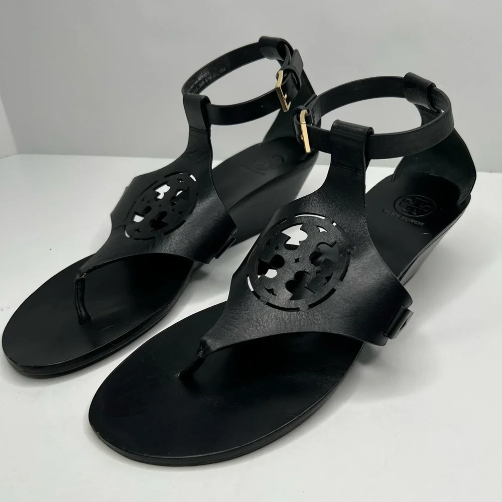 Tory Burch Zoey Wedge Sandal Black Size 10
